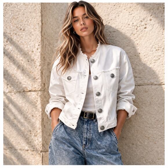 Zadig & Voltaire Jackets & Blazers - NWT: Zadig & Voltaire Kaely Destroy Denim Jacket in White Size L